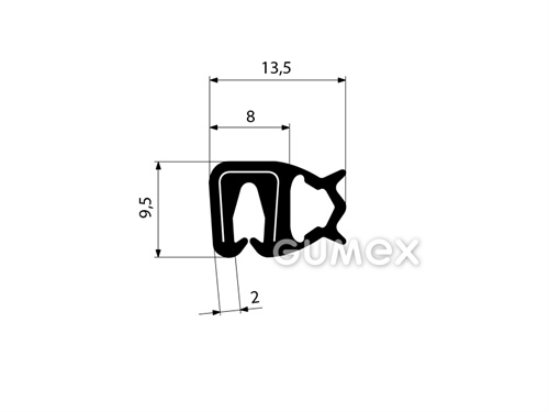 Silikonprofil U-PIRELI mit Metallverstärkung mit Seitendichtung 4275, 60°ShA, -60°C/+200°C, schwarz, 